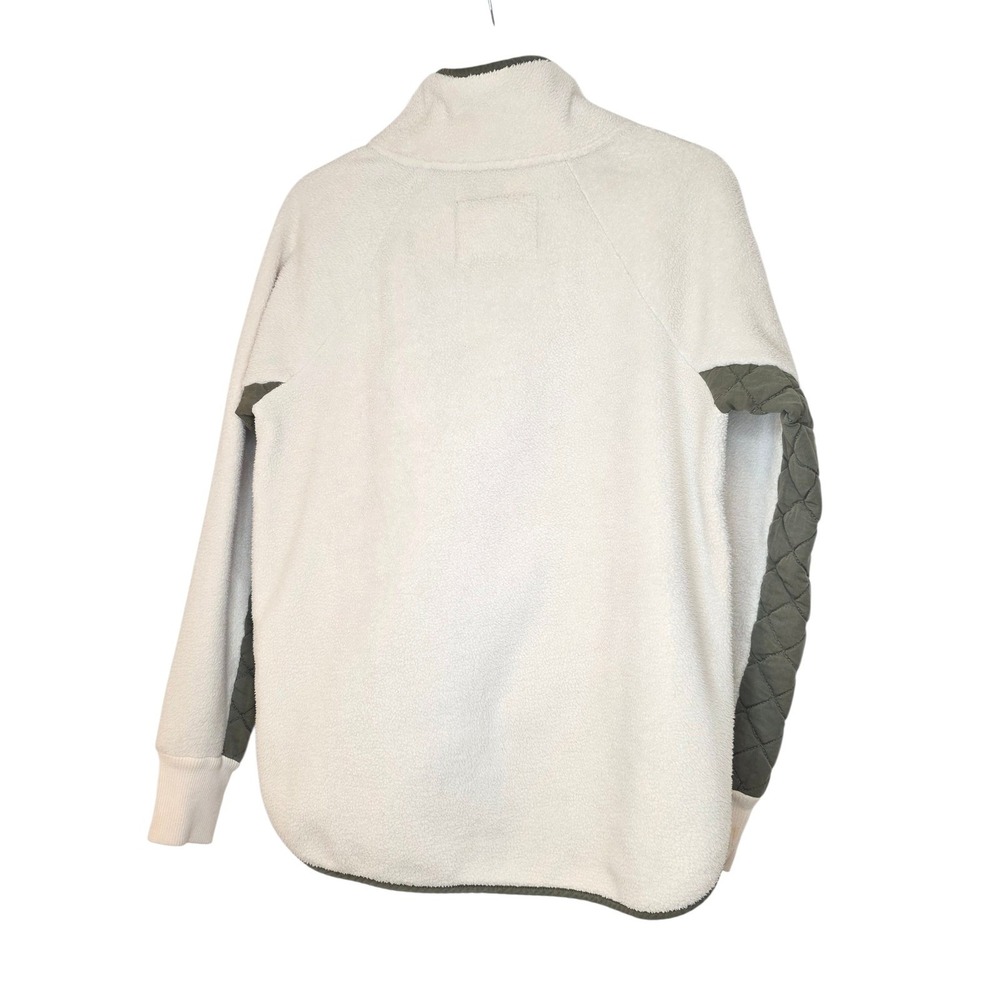Abercrombie‎ & Fitch Womens Fleece Pullover Cream Olive Quilted Snap Neck Medium - Picture 11 of 12